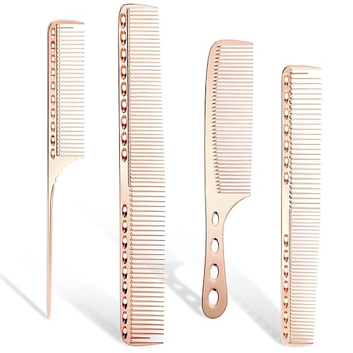 4 Stück professioneller Edelstahlkamm Space Aluminiumkamm für alle Haartypen Haarstylingkamm Feinschneidekamm Rattenschwanzkamm Entwirrungskamm Image