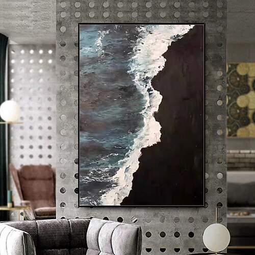 Mintura handgefertigte Ölgemälde mit Strandlandschaft auf Leinwand, Wandkunst, Dekoration, modernes abstraktes Bild für die Inneneinrichtung, gerolltes, rahmenloses, ungedehntes Gemälde Image