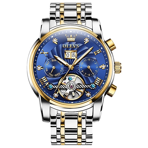 OLEVS Herren Mechanische Uhr Modisch Lässige Uhr Armbanduhr Automatikaufzug Tourbillon leuchtend Kalender Stehlen Beobachten Image