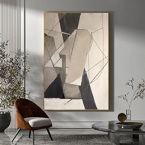 große abstrakte Leinwandkunst handgemachtes graues minimalistisches abstraktes Gemälde handgemalt nordisches abstraktes Gemälde für Wohnzimmer abstraktes Gemälde Boho abstrakte Wandkunst auf Leinwand Image