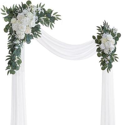 Wedding Arch Flowers Kit with Draping Fabric (Pack of 3), 2pcs Artificial Flower Arrangements and 1 Drapes for Arch Decorations, Wedding Ceremony Arbor, Reception Backdrop, and Outdoor Decor