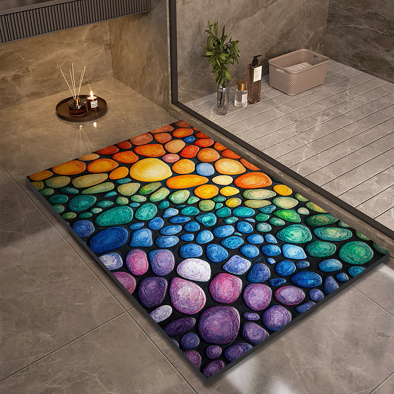 Pebble Bathroom Rug, Polyester Rectangle Door Mat, Super Absorbent, Non-Slip, Easy-to-Clean, Stain-Resistant Bath Mat