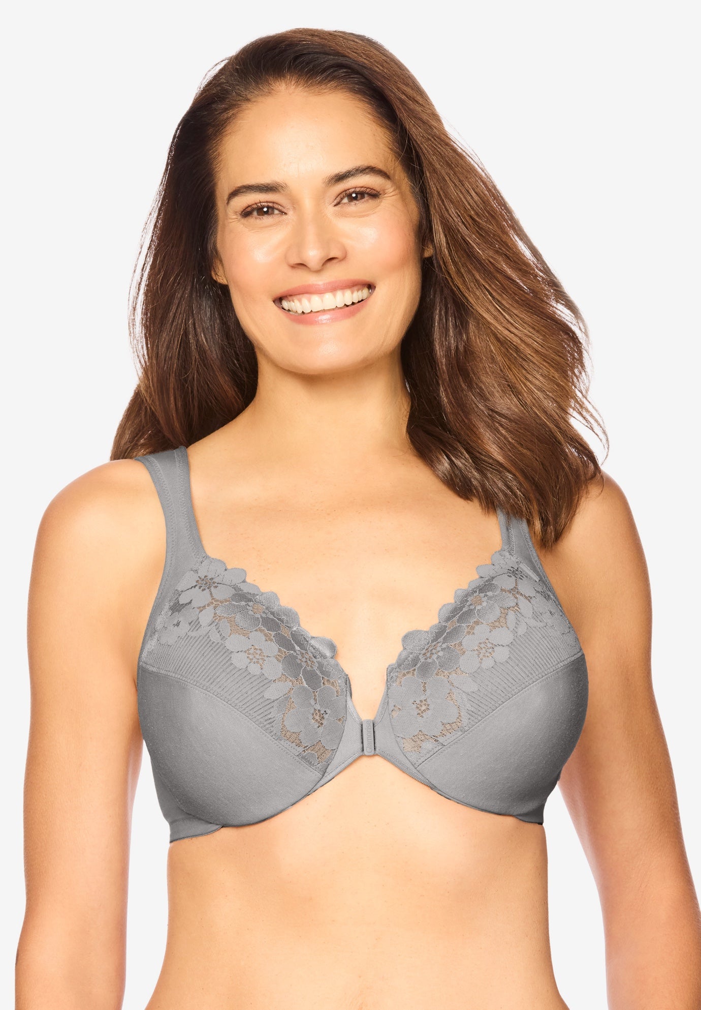 Plus Size Women's Glamorise® Wonderwire® Front-Close Cotton Underwire Bra 1241 by Glamorise in Silver (Size 36 DD)