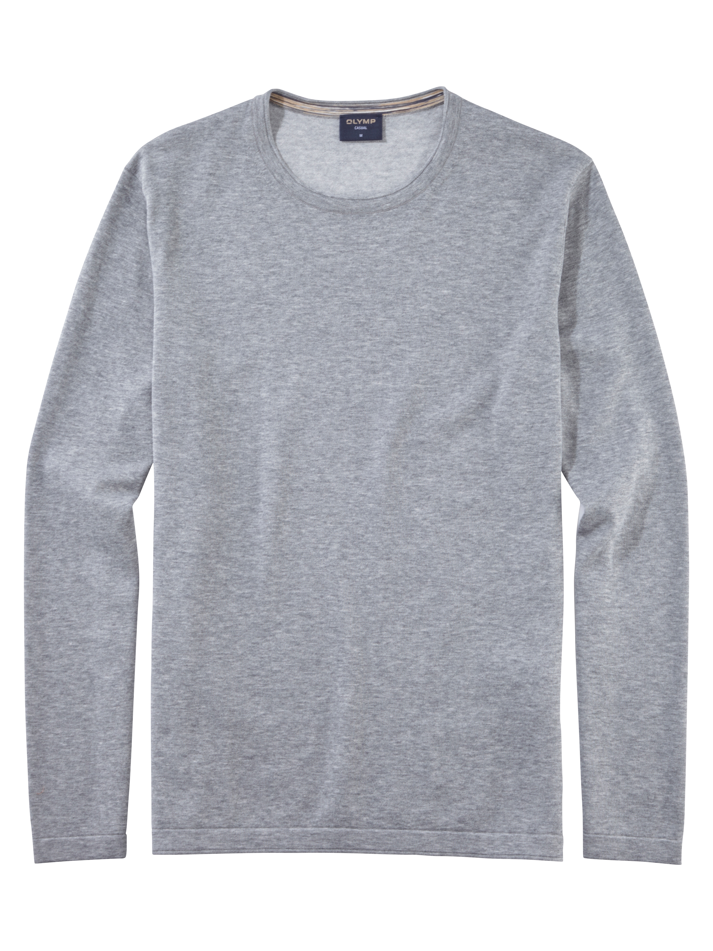 Rundhalspullover OLYMP "OLYMP Strick Casual", Damen, Gr. M, grau (silbergrau), Obermaterial: 100% Baumwolle, schmal, Rundhals, Pullover Rundhalspullover, Crew Neck