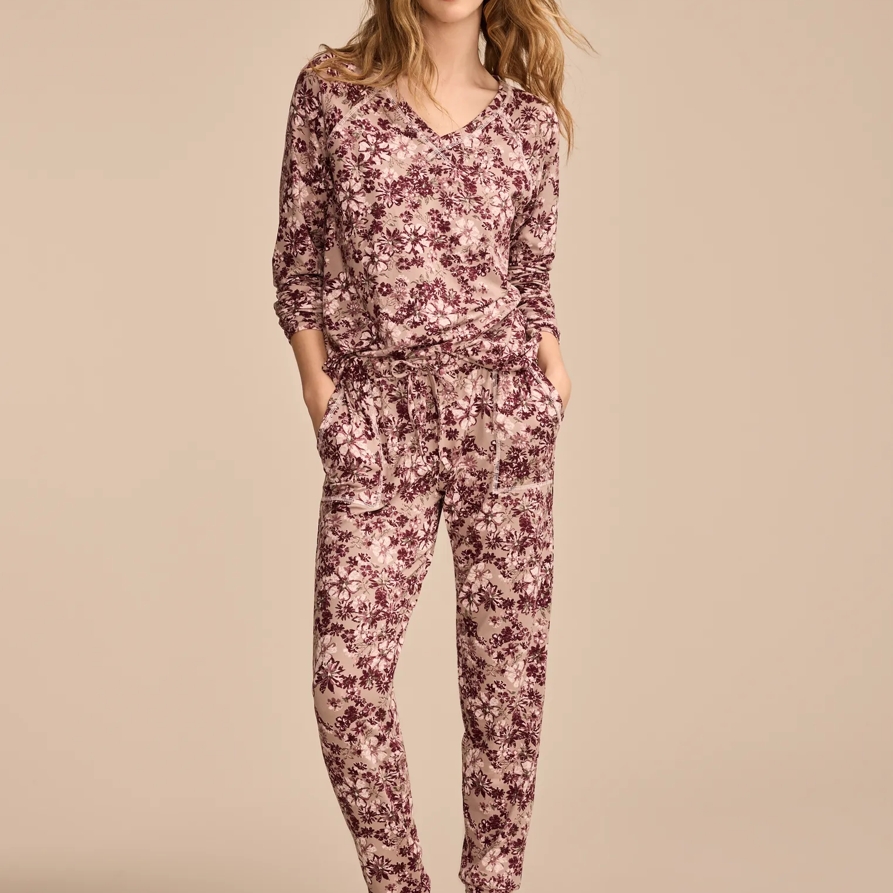 Lucky Brand Printed Sleepwear Set in Medium Beige, Size L
