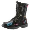 Schnürstiefel DOCKERS BY GERLI, Kinder, Gr. 33, schwarz, Lederimitat, klassisch, Schuhe, Boots mit bunten Patches
