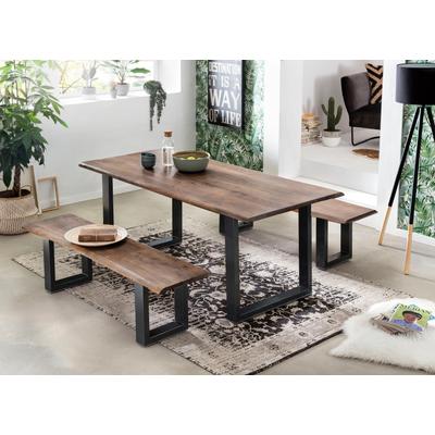 Esstisch SIT "Tops&Tables", braun (nussbaumfarbig), B:180cm H:77cm T:90cm, Tische, Tischplatte aus Akazie mit Baumkante 