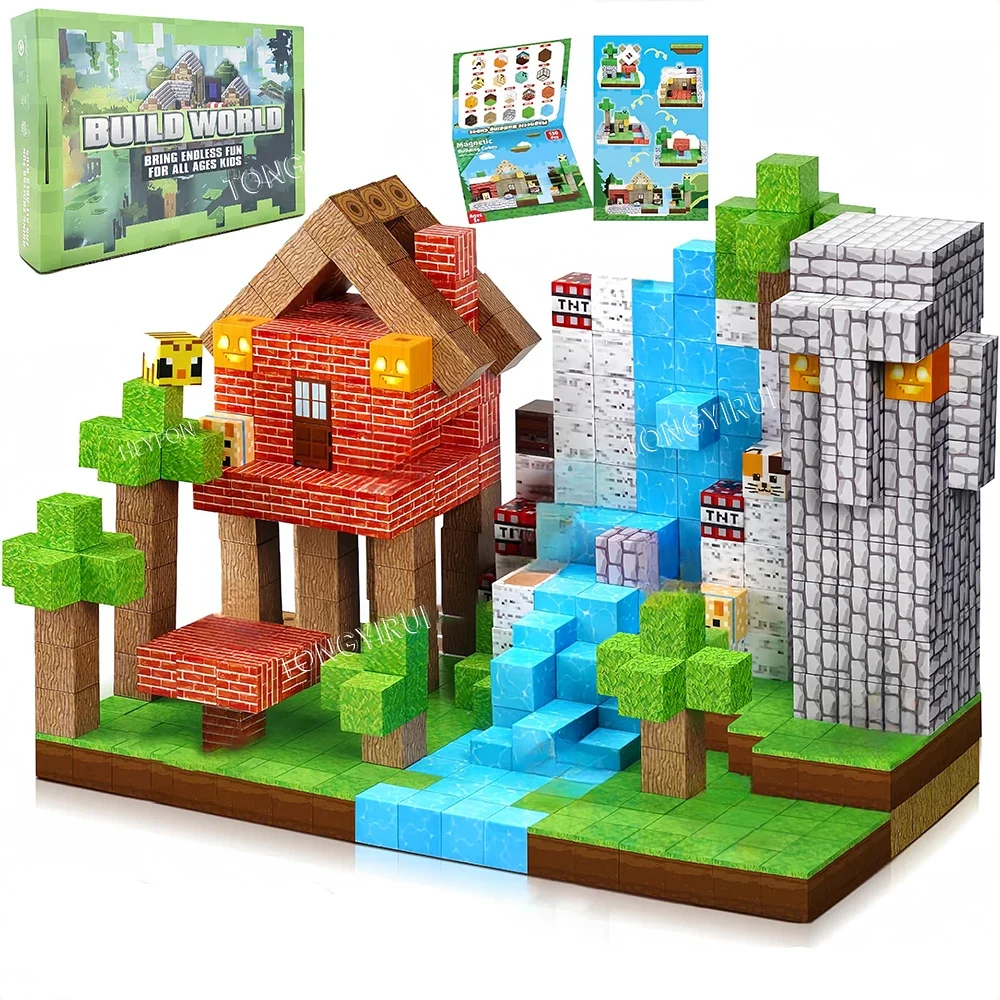 Blocchi magnetici Mine World Set cubo magnetico per ragazzo ragazza bambino età 3+ modello fai da te bambini stelo stelo giocattolo sensoriale regalo