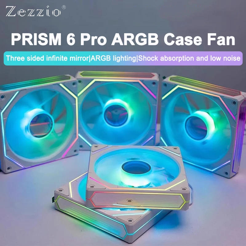 ZEZZIO PRISM 6 PRO 120 mm ARGB Gehäuselüfter, PWM-Temperaturregelung, 5 V, 3PIN, 3-seitiger Infinity-Spiegel, leiser Computer-Lüfter Image