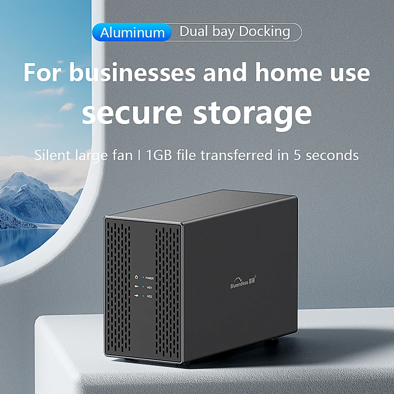 Blueendless Dual Bay Shell Wärmeableitung 3,5 USB 3.0 Externes Typ C Dual-Festplattengehäuse SATA Array Box HDD Servergehäuse Image