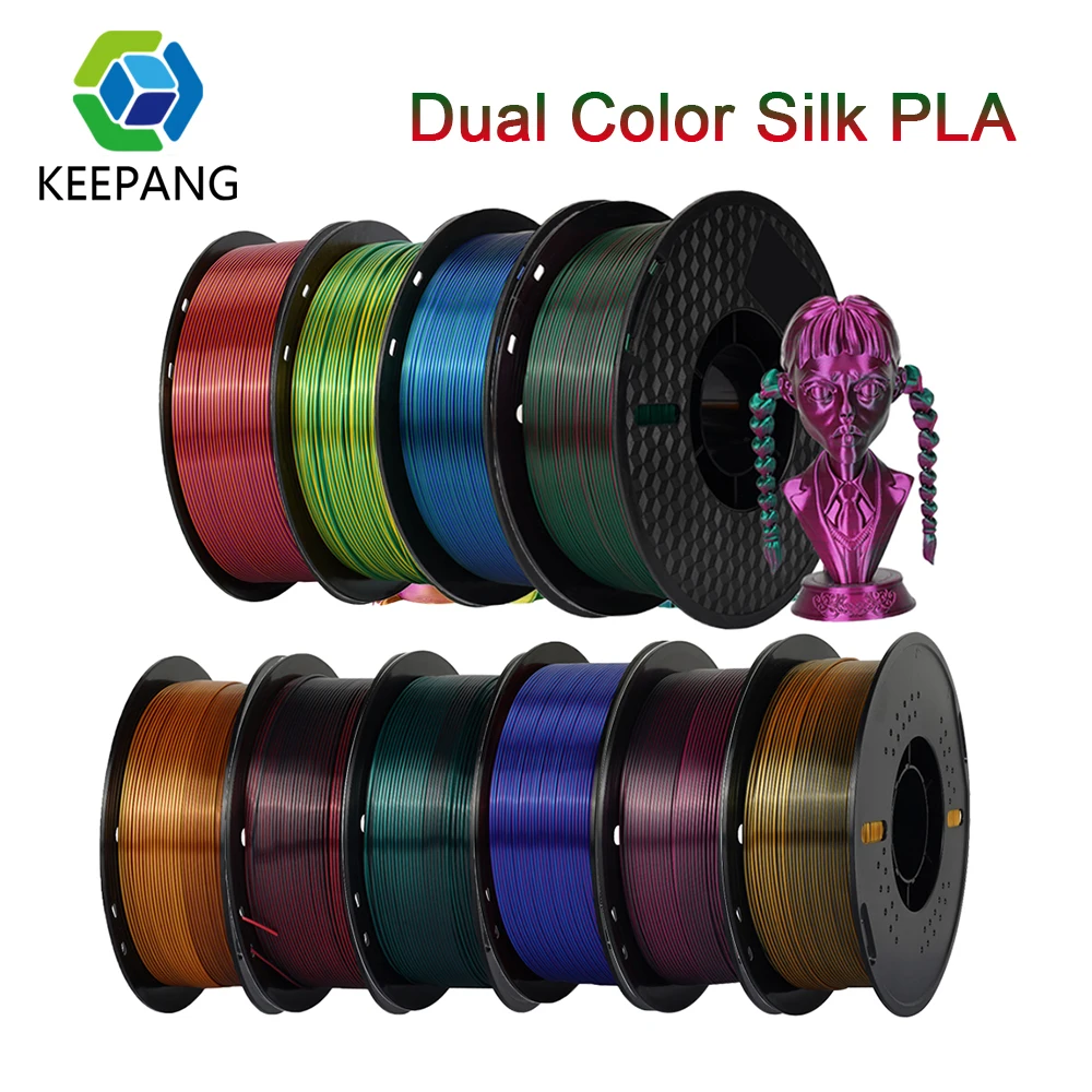 KEEPANG Seiden-Dreifarb-PLA-Filament 1,75 mm +/- 0,03 mm 3D-Drucker-Filament, zweifarbig, rot, grün, blau, 3 kg Druckfilament Image