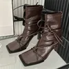 Eilyken Frühling Herbst Design Cross-Strap Frauen Stiefeletten Punk Stil Karree High Heels Zipper Booties Schuhe