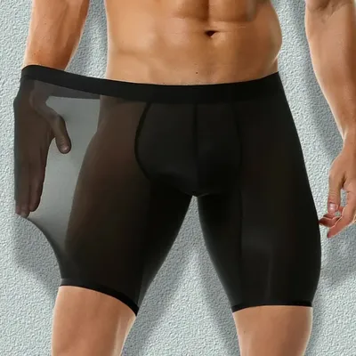 Sexy Männer Sommer Leichte Eis Seide Unterwäsche Mittleren Aufstieg Shorts Höschen Lange Boxer Briefs Unterhose Nahtlose Männliche Boxer Image