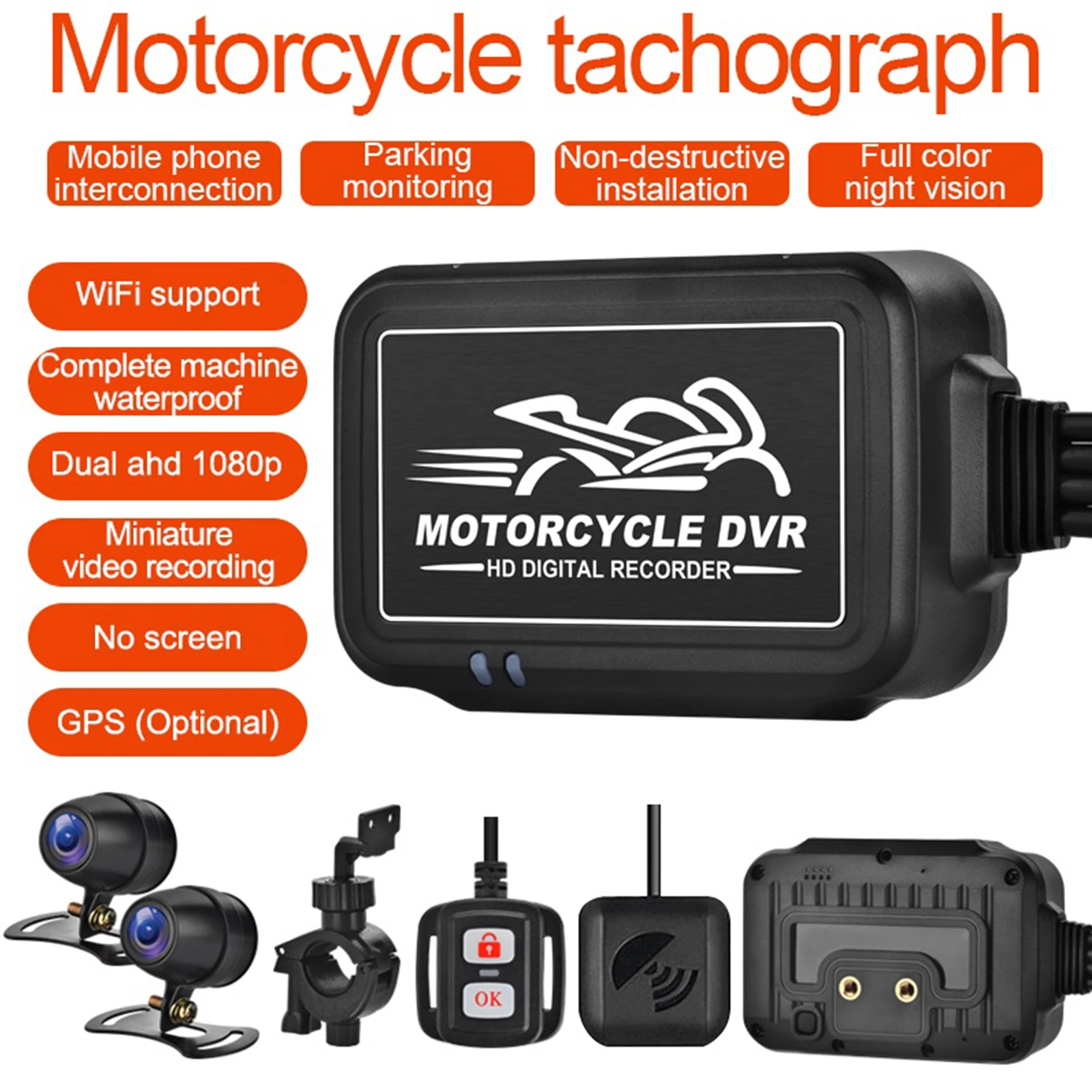 Motorrad Fahren Recorder 1080P HD Weitwinkel Dual Objektiv Dashcam Vorne und Hinten Kamera Video Recorder Wasserdicht Image