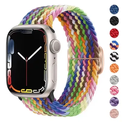 Geflochtene Solo Loop für Apple Watch Band 40 mm 41 mm 44 mm 45 mm 49 38 elastisches Nylonarmband Image