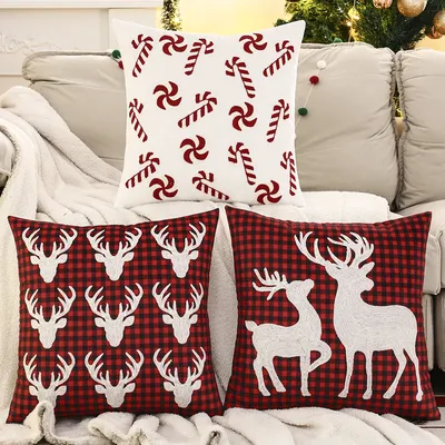1PC Weihnachten Hirsch Dekokissenbezug Samt Stickerei Süßigkeiten Weihnachtsdekoration Wohnzimmer Image