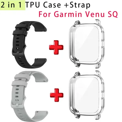 2 in 1 TPU Gehäuse 20mm Armband kompatibel mit Garmin Venu Sq Uhren armband Frauen Männer, weiches Silikon Sport Ersatz armband Image