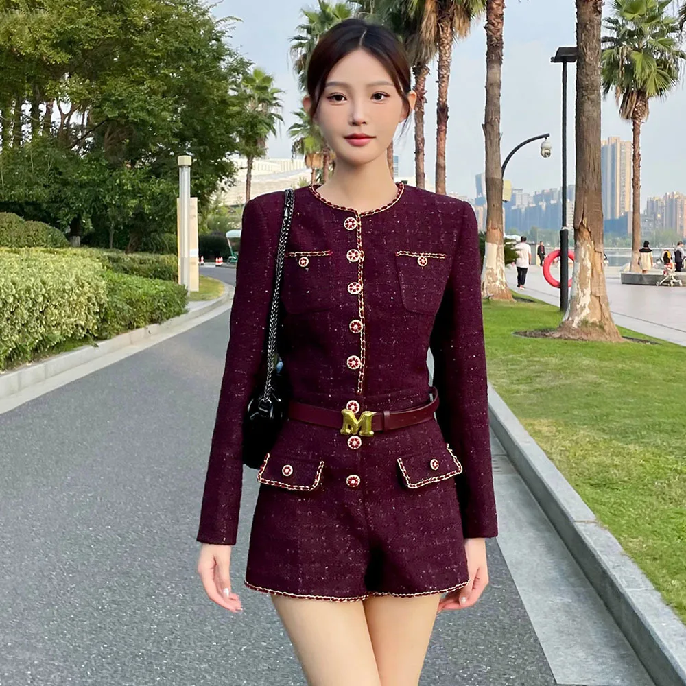 Elegante Luxus-Tweed-Bodys für Damen im koreanischen Stil, modische Mini-Overalls, 2025, Herbst, neue Ankunft, Einteiler, Overalls für Frauen Image