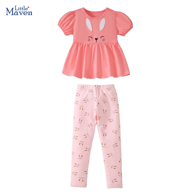 Little maven 2023 Neue Trainingsanzug Sommer Baumwolle Baby Mädchen kinder Kleidung Sets Cartoon Kaninchen Tops + Hosen Kinder Kleidung Image