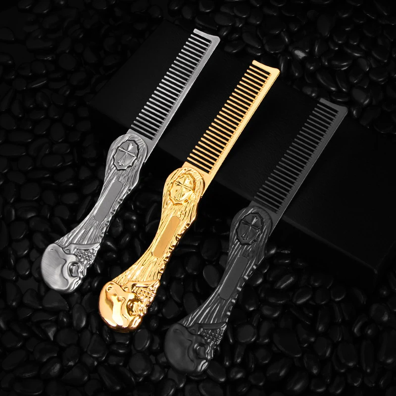 Profession eller Salon Bart Kamm Zink legierung Schnurrbart Kamm Männer Falt bart Trimmen Werkzeug Schädel Stil Haarkamm tragbaren Kamm
