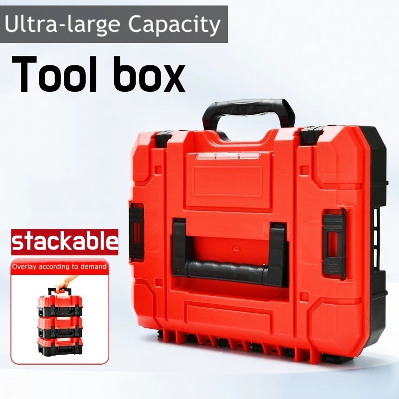 Boîte à outils empilable, boîte de rangement de matériel Portable, boîte à outils robuste rouge, boîte à outils pour perceuse électrique, organisateur d'outils de Garage