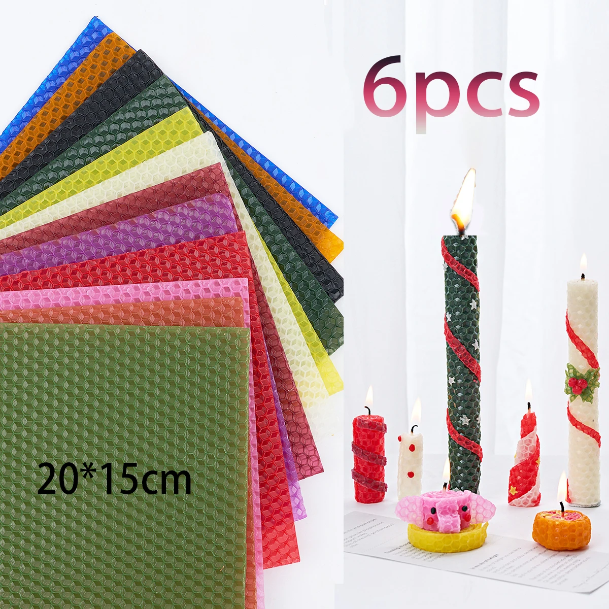 15*20Cm 6Pcs 12 Farben Farbige Bienenwachs Blatt Kerze Rolle Handgemachte DIY Waben Wachs Blatt eltern-kind-Aktivität Material Paket Image