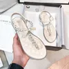 Fee String Bead Clip Toe Gladiator Sandalen Frauen Flip-Flops Sommer Schuhe Flache Kristall Perle Bogen-knoten Alias Plus größe 35-43