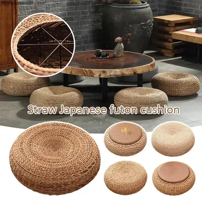 Natürliche Webart Stroh Hocker Tatami Matte runde Boden kissen Rattan Futon Meditation Anbetung Image