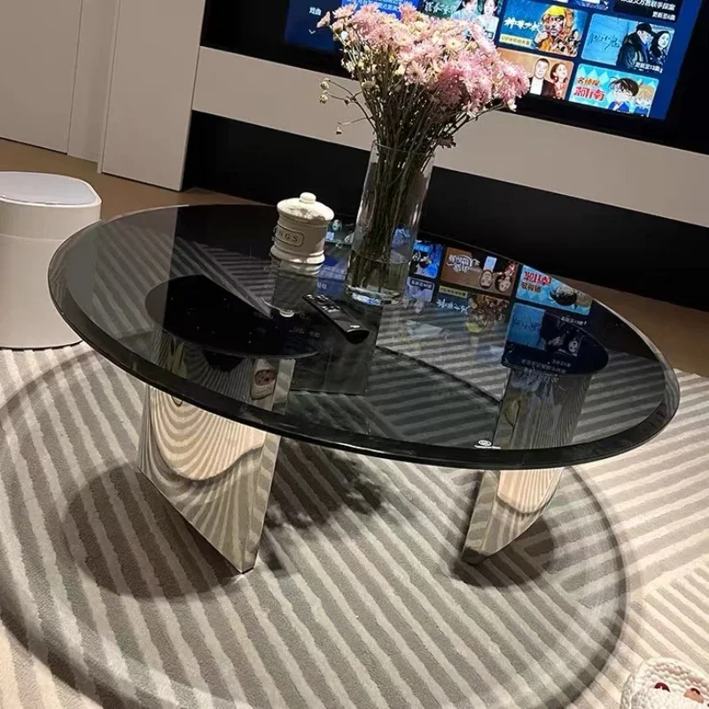 Italienischer leichter, luxuriöser schwebender Couchtisch für den Heimgebrauch, rundes gehärtetes Glas, Designer-Stil, 1:1-Restaurierung, hohe Qualität Image