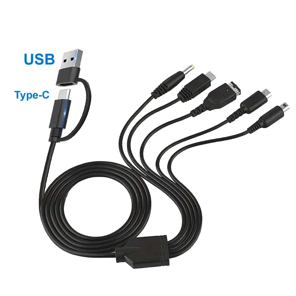 5-in-1-USB-C-Ladekabel für Nintendo New 3DS XL Nds Lite Ndsi Ll Wii U Ladekabel für Nintendo GBA für Sony PSP 1000/2000