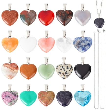 DIY Necklace Making Kit Including Natural & Synthetic Mixed Gemstone Heart Pendants 304 Stainless Steel Cable Chains Necklace Making 22Pcs/box