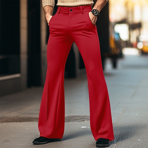 Herren Anzughosen Ausgestellte Hosen Glockenboden Hose Hosen Anzughose Tasche Glatt Komfort Atmungsaktiv Outdoor Täglich Ausgehen Modisch Brautkleider schlicht Schwarz Weiß Image