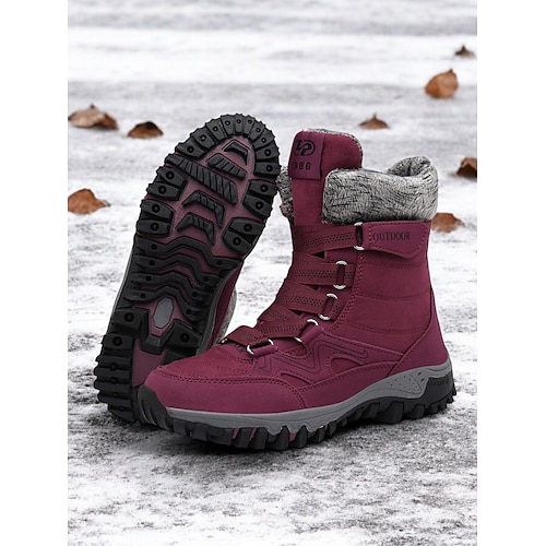 Wasserdichte Winterwanderstiefel für Damen – isolierte Schneestiefel zum Schnüren mit Kunstpelzkragen für Abenteuer im Freien Image