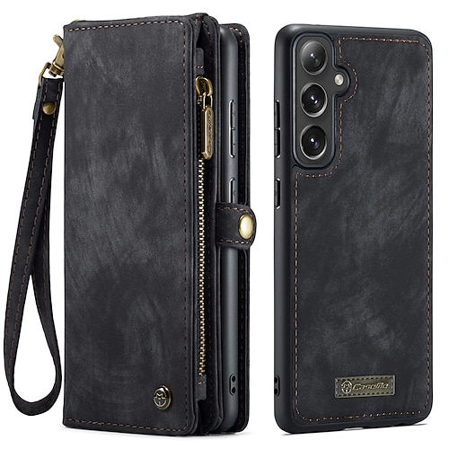 Handy Hülle Handyhüllen Für S25 S24 S24 FE S23 S22 S21 Ultra Plus A55 5G A35 5G A25 A15 Brieftaschenhülle Mit Ständer Magnetisch Reisverschluss Retro TPU PU-Leder Image