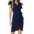 Damen Arbeitskleidung Wickelkleid Elegant B¨¹ro Täglich Minikleid Rüsche Patchwork V Ausschnitt Kurzarm Glatt Regular Fit Schwarz Wein Dunkelblau Sommer Herbst S M L XL 2XL
