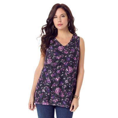 Plus Size Women's V-Neck Cami. by Roaman's in Black Bloom (Size 34/36)