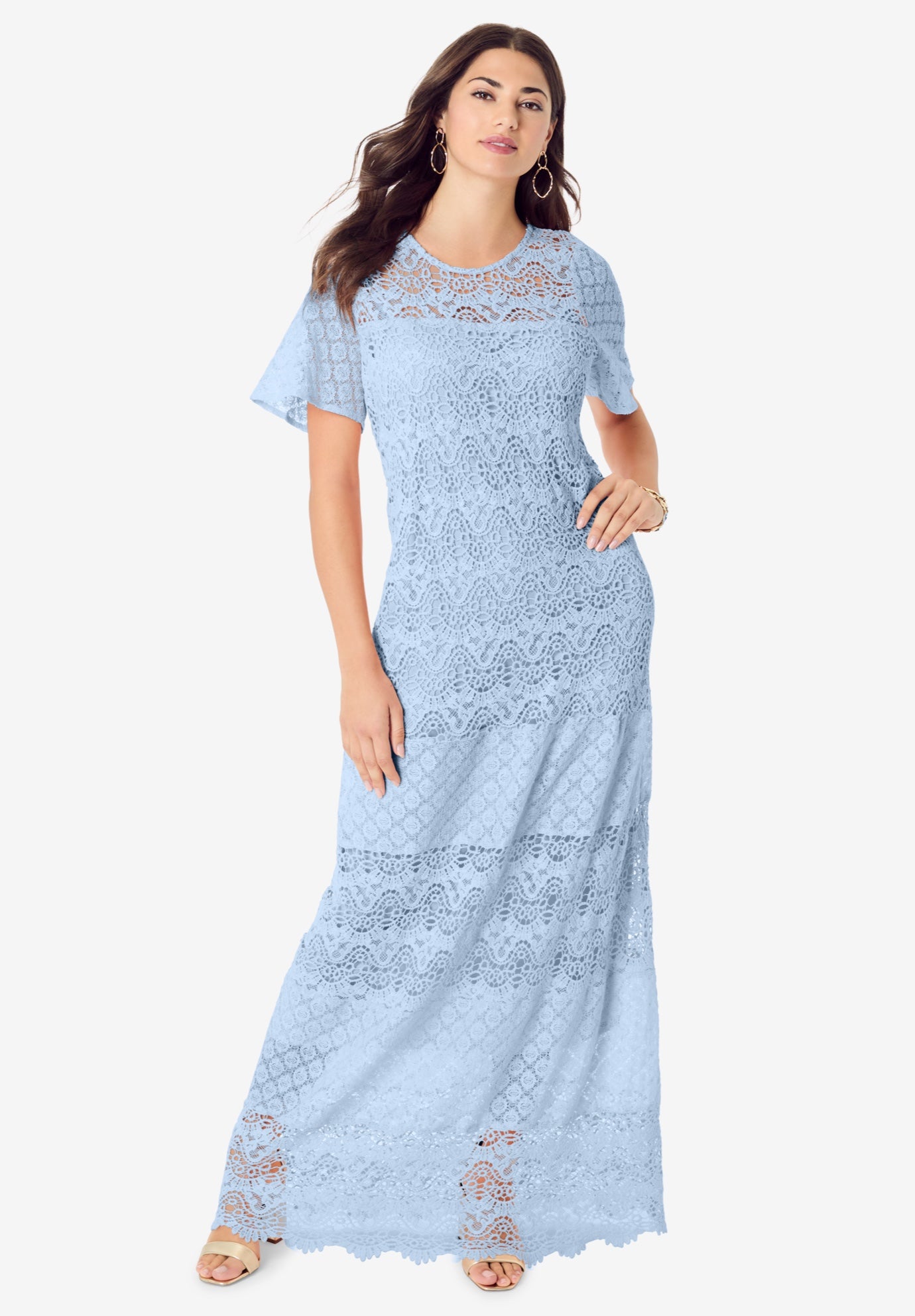 Plus Size Women's Crochet Lace Maxi Dress by Roaman's in Pale Blue (Size 26/28)