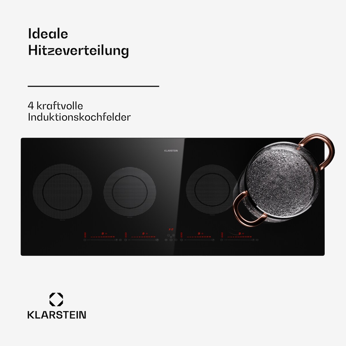 Klarstein Masterzone Slim Round Induktionskochfeld Einbau 4 Kochzonen ThermoBoost max. 7200 Watt Schwarz Image