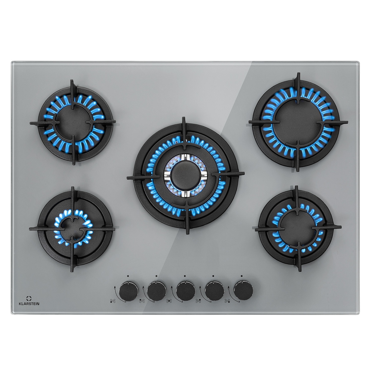 Klarstein Firetale Gaskochfeld 5-flammig 70 cm Aluminium-Brenner inkl. Schlauch und Druckminderer Grau Image