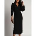 Per donna Vestito longuette Abito in maglia Vestito invernale Tinta unica Vestito elegante Ufficio Collage Manica lunga A V Vestito Standard Verde militare Nero Autunno Inverno S M L XL XXL