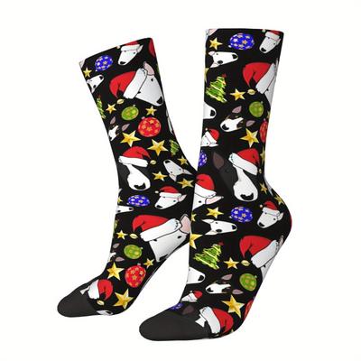 TEMU Bull Christmas Socks - Retro Hip Hop Novelty Casual Crew For Men