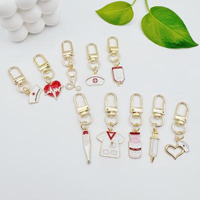 TEMU 10pcs Nurse Theme Alloy Keychain Set, Cartoon Medical Charms, Professional Decorative Key Rings, Round Ring Clasp, Rectangular Shape, Ideal For Day Gifts And Decorations