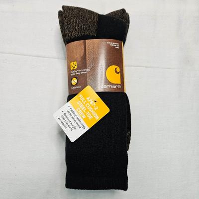 Carhartt Underwear & Socks | Carhartt Men's Xl Full Cushion Steel-Toe Crew Synthetic Work Boot Socks- 2 Pairs | Color: Black/Gold | Size: Xl- Fits Shoe Size 11-15
