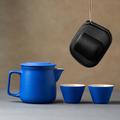 Blaues Reise-Tee-Set aus Keramik mit Teekanne, Infuser und 2 Teetassen, tragbar mit Tragetasche