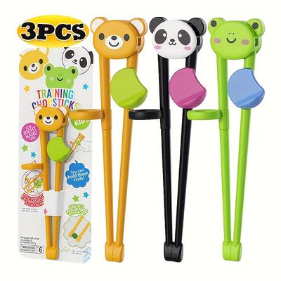 TEMU 3pcs Plastic Chopsticks For Beginners With Training Helper - Cartoon Design, , Kitchen Utensils And Tableware For Home And College Dorm Image