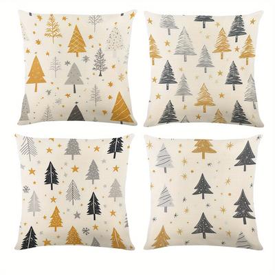 TEMU 4pcs Christmas Theme Snowflake Pillowcases, Vintage Christmas Decoration Pillows, Christmas Theme Patterns, Flax Seasonal Decorations, Christmas Party Decorations (excluding Core) Image