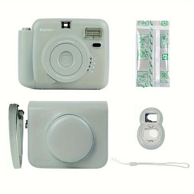 TEMU New Popoto Blue Instant Camera For Mini11/12 Films, +10sheets Films, +1pc Pu Camera Case, +1pc Pu Strap, +1pc Selfie Lens, +1pc Nd Strap, For Gifts Kitchristmas Gift, Halloween, (not Batteries) Image