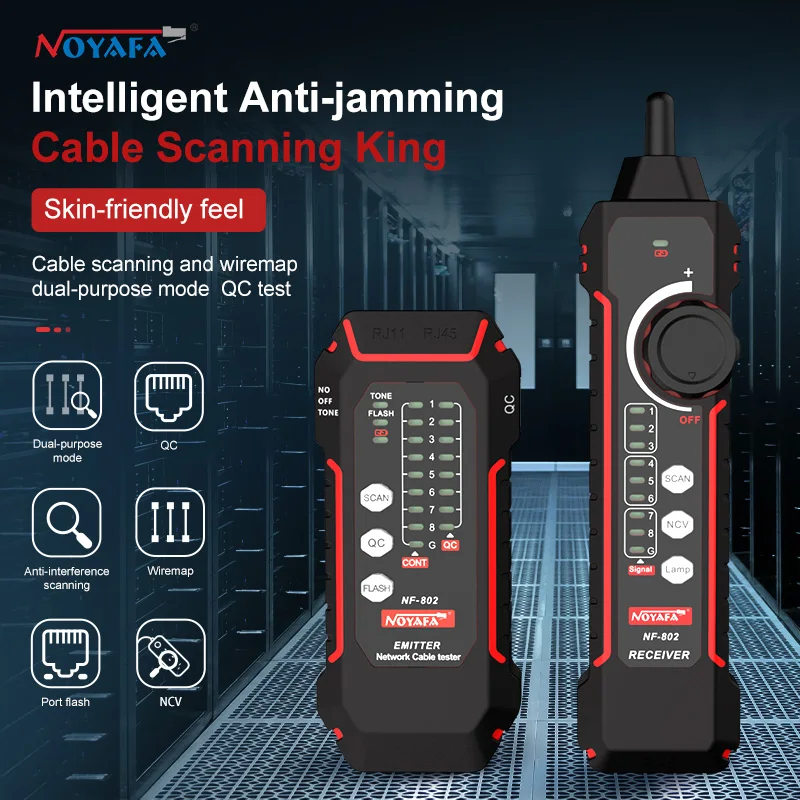 NOYAFA NF-802 Netzwerkkabeltester Multifunktions-Kabeltracker LCD-Display PoE Ethernet LAN Netzwerkkabel-Tracker Image