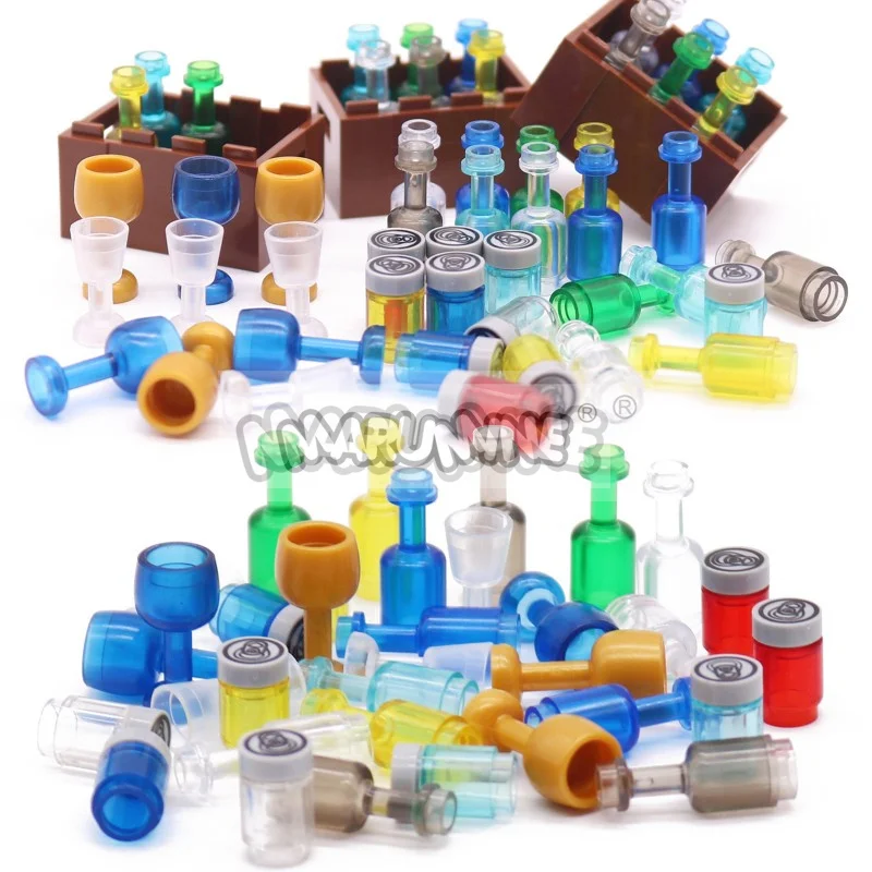 MARUMINE 87PCS MOC Bausteine Zubehör Wein Flasche Glas Getränke Holz Box Stadt Street View Bar Pirate DIY Ziegel modell Image