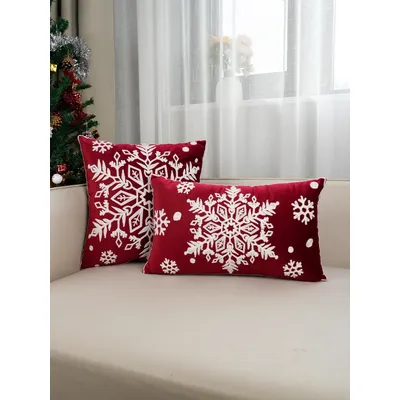 1 Stück roter niederländischer Samt Weihnachtsschneeflocke exquisite Stickerei Kissen Kissenbezug, Image
